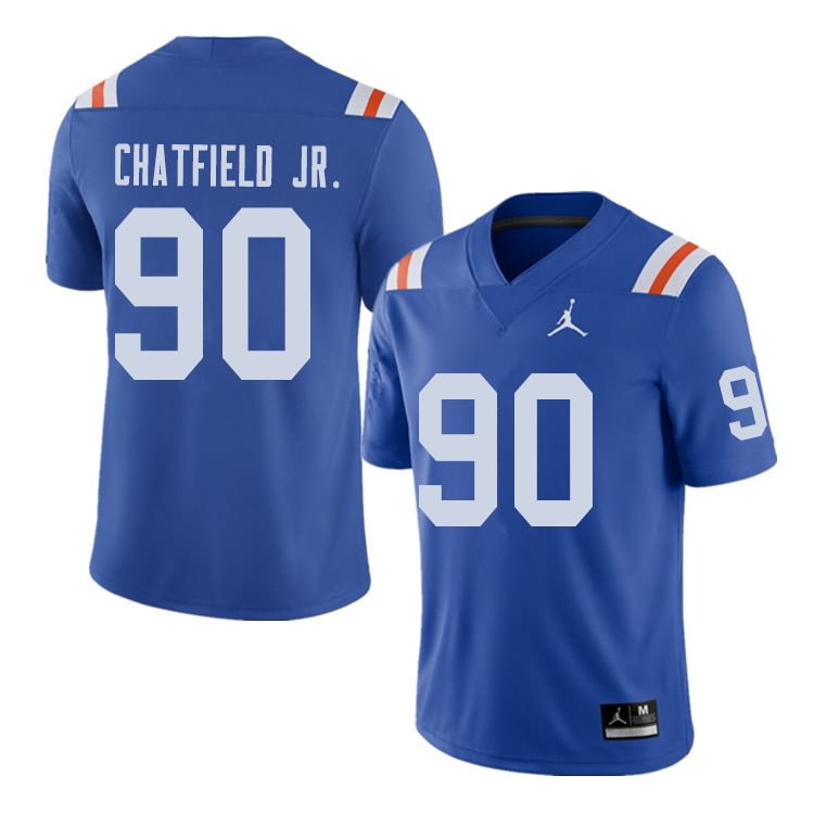 NCAA Florida Gators Andrew Chatfield Jr. Men's #90 Jordan Brand Alternate Royal Throwback Stitched Authentic College Football Jersey RER3564ZV